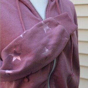Forever 21 Women’s Hoodie Full Zip Metallic Stars Pink Sweater